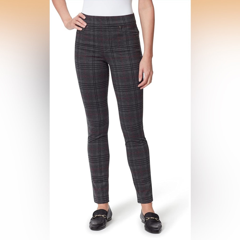 NEW Gloria Vanderbilt Avery Slim Pull on Plaid Pants, Size 16